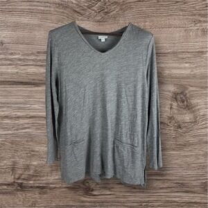 J Jill Popover Tunic Top Pockets Soft 100% Cotton Knit Gray Neutral All Seasons